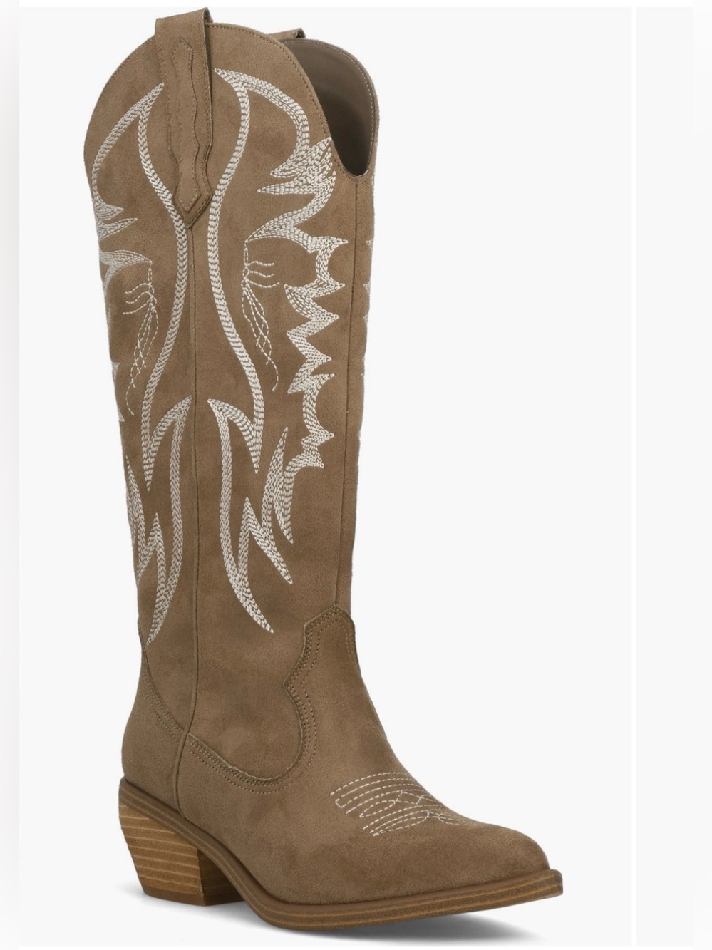 MIA Brown Faux Suede Leather Knee-High Western Heeled Boots